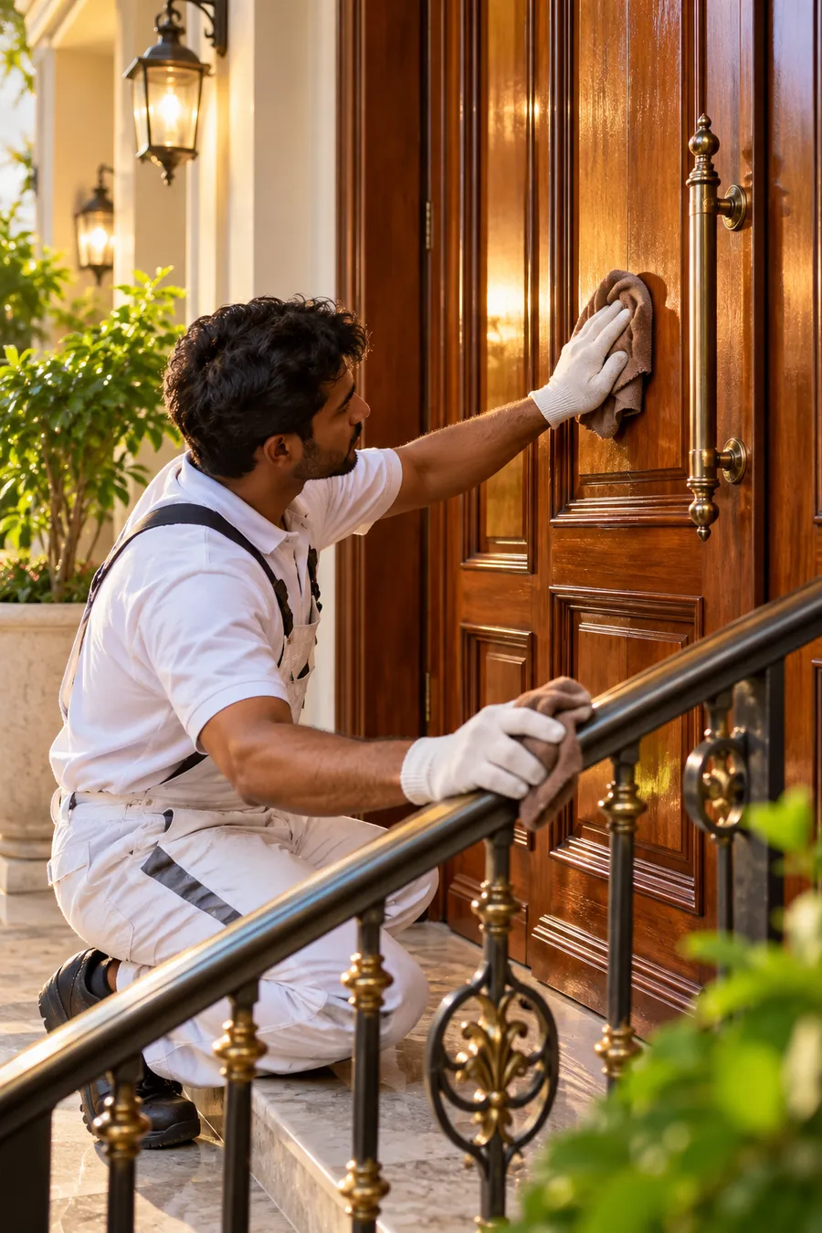 Painters refreshing a bright commercial office interior